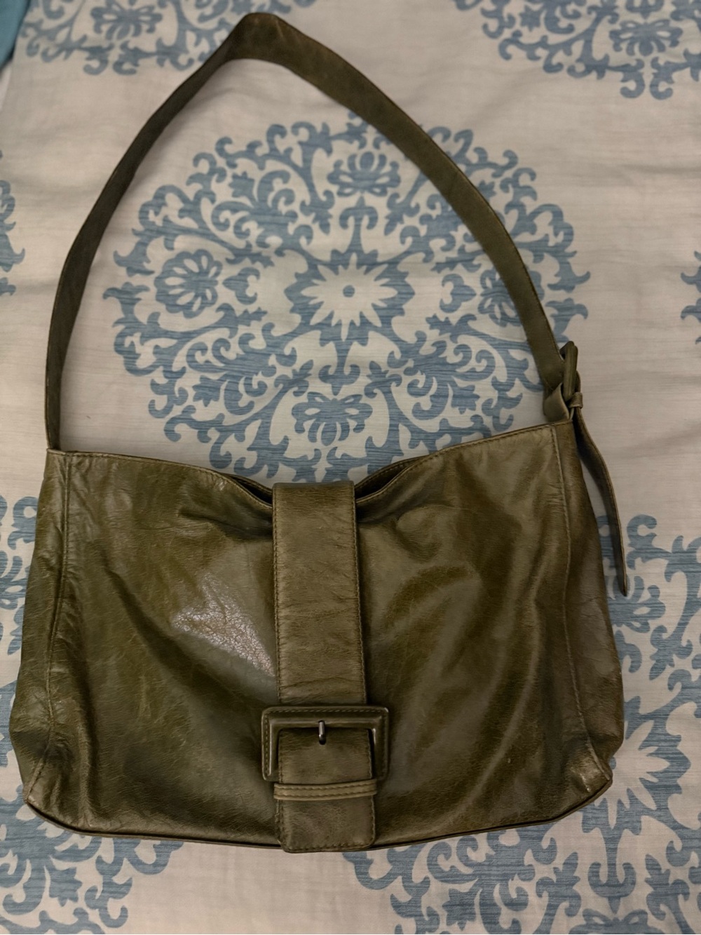 HOBO Olive Leather Shoulder Bag with Front Buckle